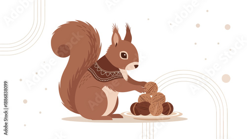 Squirrel Prepares Festive Nut Dish For Winter Feast On The Table Isolated