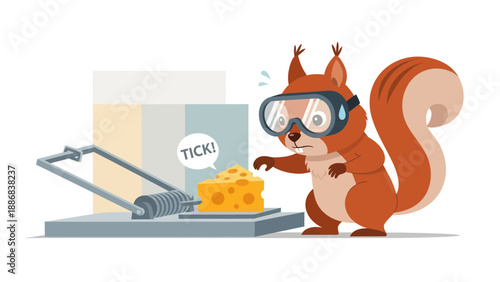 Squirrel's Precarious Cheese Heist Dressed in Safety Goggles and Mouse Trap Adventure