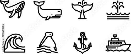 World Whale Day icon collection celebrating marine life and ocean conservation