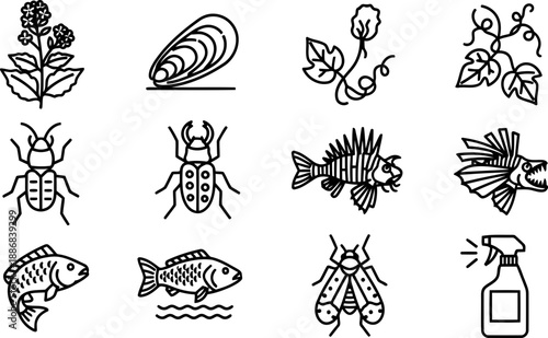National Invasive Species Awareness Week icons for conservation