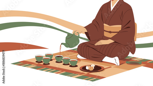 Traditional Japanese Tea Ceremony Illustration For Cultural Or Wellness Concepts