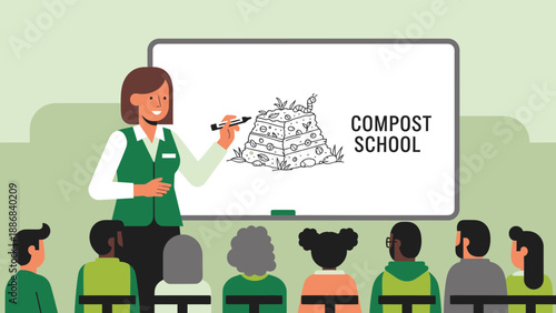 Teacher Explaining Composting To A Group Of Students At School