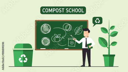 Teacher Explaining Composting And Recycling In Educational Setting Classroom