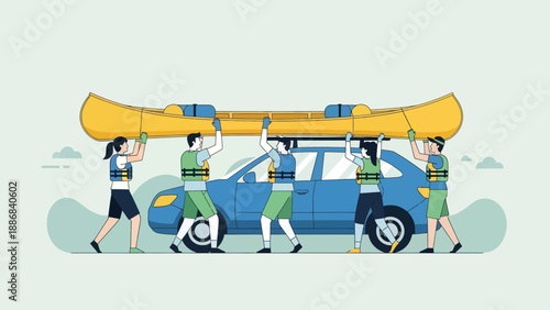 Teamwork Makes The Dream Work Canoeing Adventure Vacation Preparation Trip Holiday