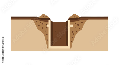 Underground Engineering Design Showcasing Trenching Safety Structure And Soil Layers