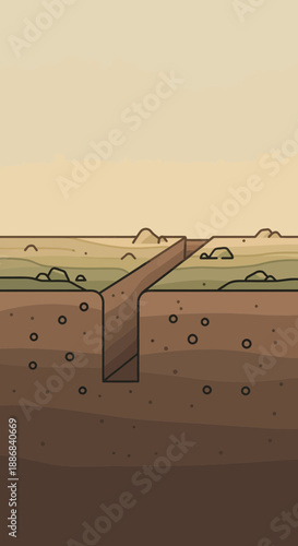 Underground Earthworks Trench Cross Section Diagram Illustrating Soil Layers