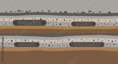 Underground Exploration And Subsurface Tunneling Machines In Layered Earth Illustration