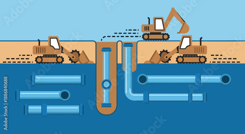 Underground Infrastructure Development With Heavy Machinery Installation Process