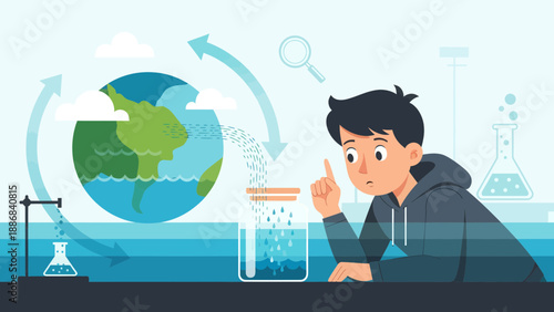 Understanding Water Cycle Experiment With Young Scientist Earth Globe Concept