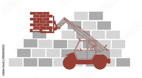 Telehandler Lifting Bricks For Construction Building Site Operations Industry Work Heavy Machinery