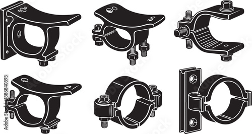Industrial pipe clamp fittings and connectors set illustration