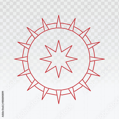 symbol featuring a circular starburst with sharp radial lines, clean outline style isolated on transparent background, ideal for logos, emblems, diagrams, icons, and decorative graphic design.