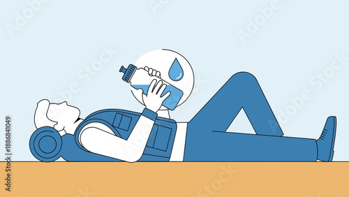 Thirsty Traveler Relaxing After Hiking Drinking Water From Bottle