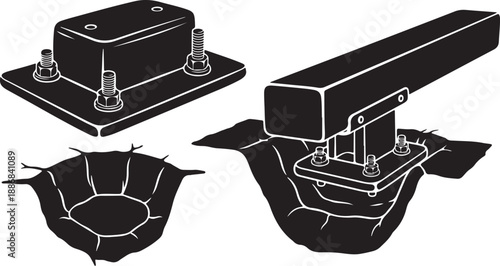 Industrial metal stamping process with various tooling components shown