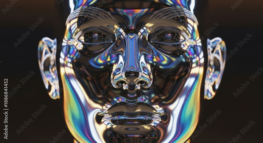 Obraz premium Iridescent Human Face Sculpture Closeup.