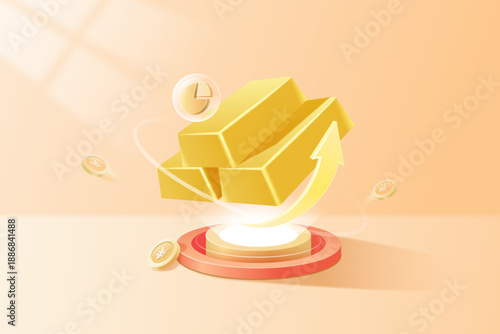 Gold Price Investment Financial Management Operation Gold Price Fluctuation 3D Illustration