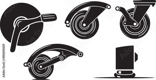 Set of caster wheel icons in black and white