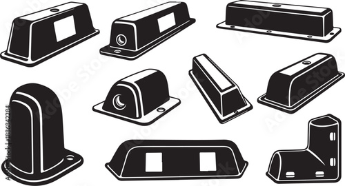 Various black and white police siren light designs collection