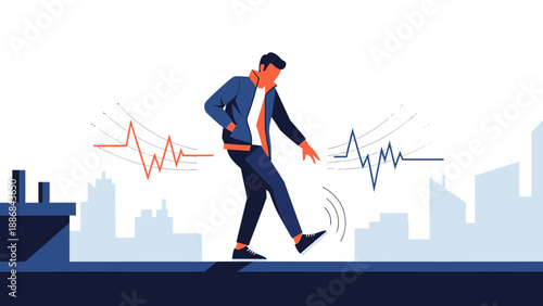 Urban Soundscapes Man Walks Rhythmically Creating Echoes Within Cityscape Ambiance