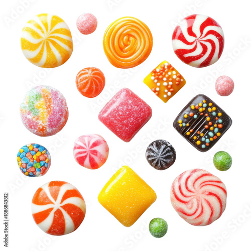 Colorful candies arranged on a transparent background on transparent background