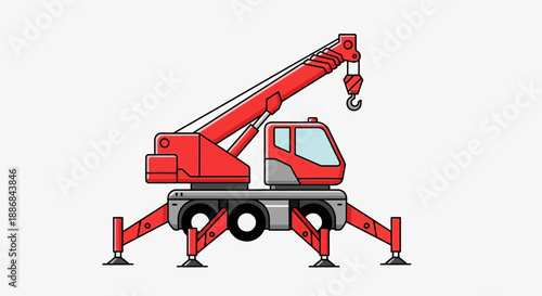 Vibrant Red Lifting Equipment Truck Crane With Outriggers Deployed