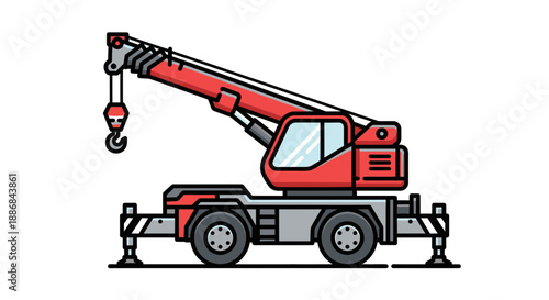Vibrant Red Mobile Crane Illustration Perfect For Heavy Industry And Construction Projects