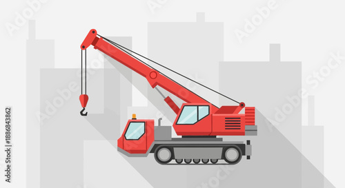Vibrant Red Mobile Crane Illustrates Modern Urban Construction Development Projects And Growth
