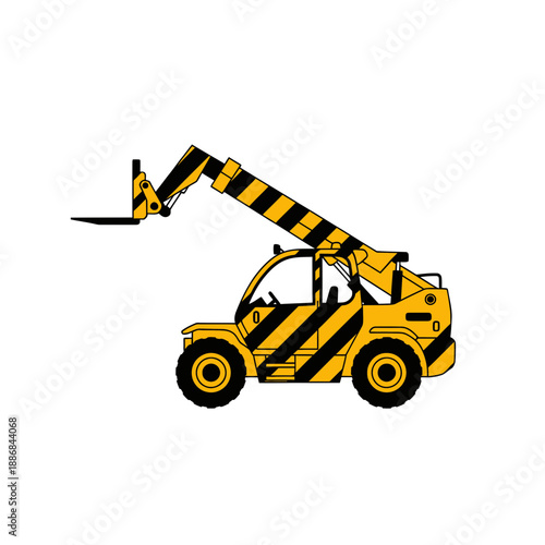 Vibrant Yellow And Black Striped Telehandler Vector Isolated For Industrial Sites