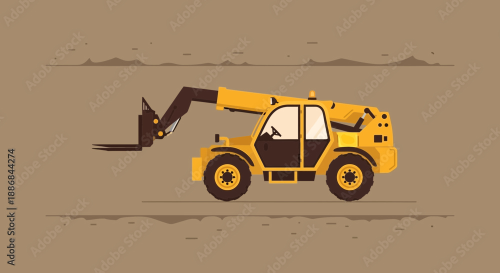 © Fancesco - Versatile Yellow Telehandler Forklift For Heavy Material Handling At Worksite © Fancesco - Versatile Yellow Telehandler Forklift For Heavy Material Handling At Worksite