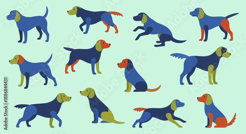 Colorful Dog Silhouettes in Various Poses.