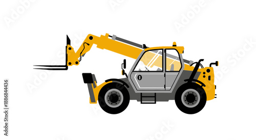 Vibrant Yellow Telehandler Vector Graphic Heavy Lifting Equipment Design Element