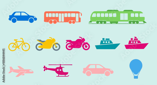 Collection of Various Transportation Modes and Vehicles.