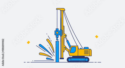 Vibrant Construction Drilling Rig Operations Illustrated Vector Art For Industrial Design