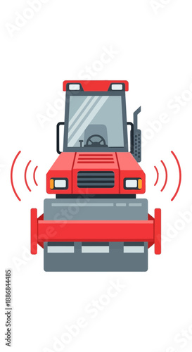 Vibrating Red Road Compactor Preparing Ground For Infrastructure Projects