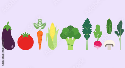 Assorted Vegetables and Fruits in a Row.