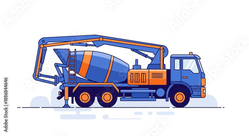 Vibrant Flat Design Concrete Mixer Truck With Boom Pump For Building Projects