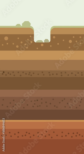 Vibrant Flat Design Earth Layers Cross Section With Soil Strata And Ground Cut