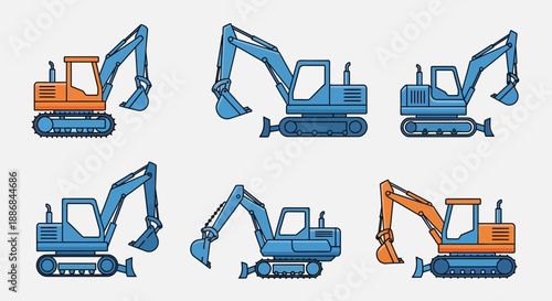 Vibrant Flat Design Excavator Icons Perfect For Engineering And Building Themes