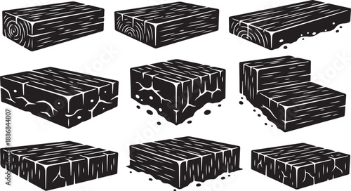 Wooden Blocks in Various Shapes and Sizes Illustration Set