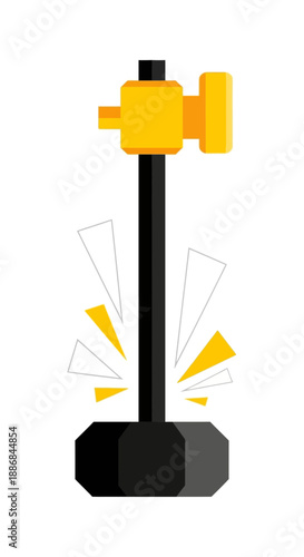 Vibrant Graphic Illustration Of A Construction Hammer Striking Down Symbolizing Force And Power