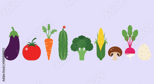 Assorted Vegetables and Fruits in a Row.