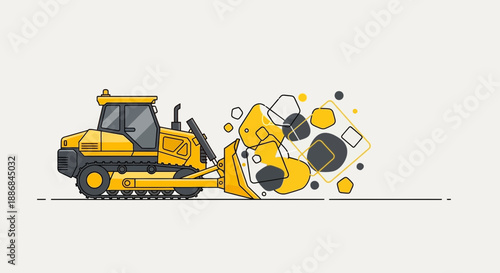 Vibrant Industrial Bulldozer Moving Abstract Shapes Building Construction Site