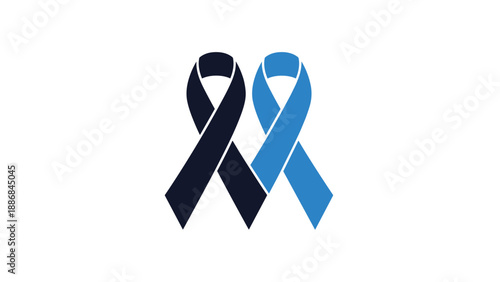 Two awareness ribbons in black and blue colors intertwined together symbolizing support for multiple causes in a clean graphic design.
