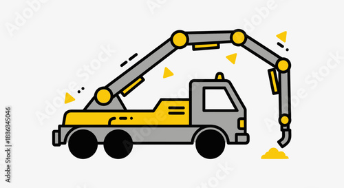 Vibrant Industrial Concrete Pump Truck Icon Pumping Fresh Building Material Into Foundation
