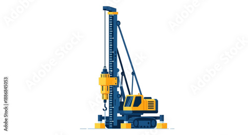 Vibrant Industrial Construction Piling Rig Machine Vector Illustration For Building Foundation Work