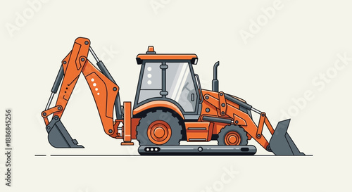 Vibrant Orange Backhoe Loader Vehicle Graphic Illustration For Construction And Excavation Projects
