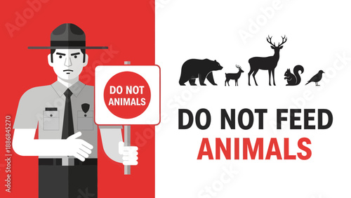 Warning Sign Ranger Reminding To Not Feed Wildlife, Maintaining Natural Ecology