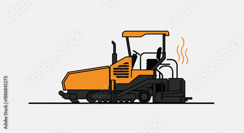 Vibrant Orange Asphalt Paver Working On New Road Development Project