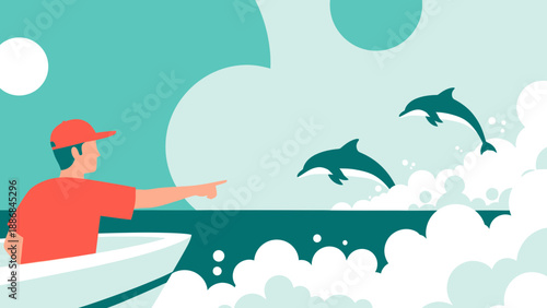 Watching Leaping Dolphins From a Boat on a Sunny Day At Sea