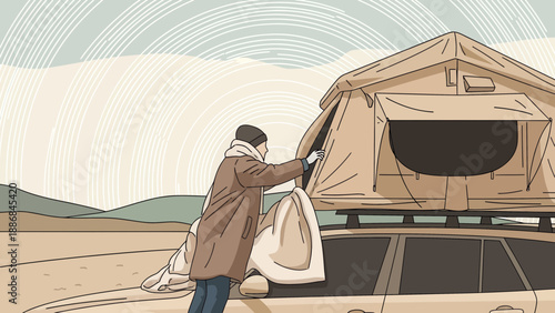 Weekend Adventure Exploring Nature With Rooftop Tent Camping Under A Calm Sky